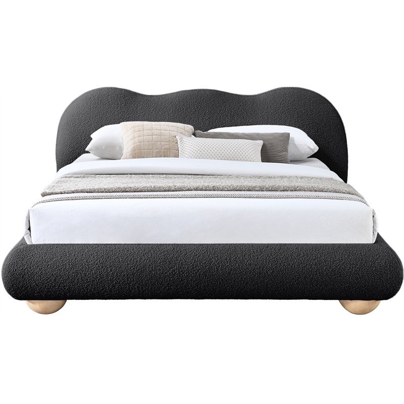 Maklaine Contemporary Boucle Fabric Queen Bed in Black Finish