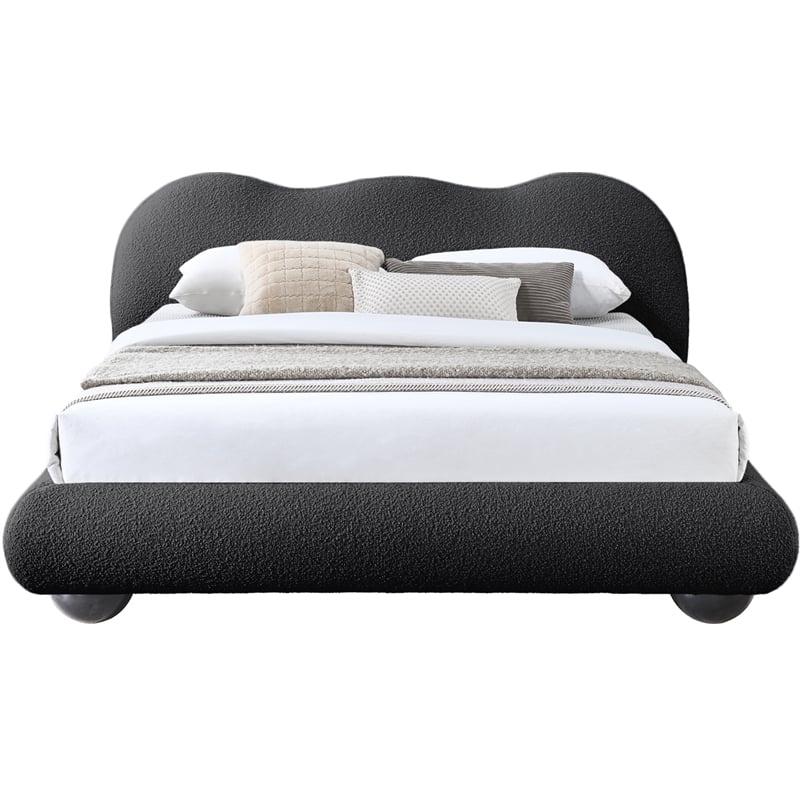 Maklaine Contemporary Boucle Fabric Queen Bed in Black Finish