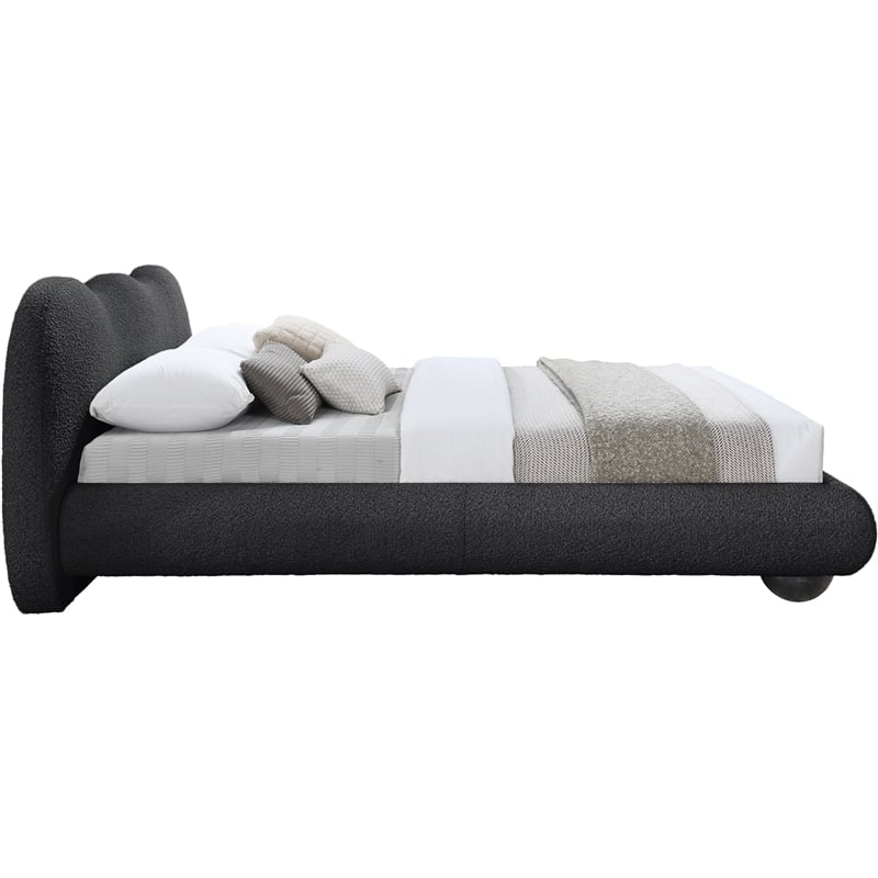 Maklaine Contemporary Boucle Fabric Queen Bed in Black Finish