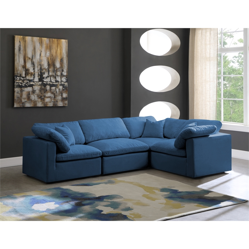 Maklaine Contemporary Velvet Modular Sectional in Navy Finish
