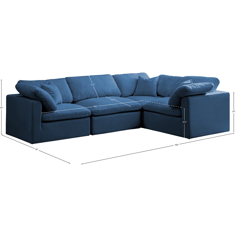 Maklaine Contemporary Velvet Modular Sectional in Navy Finish