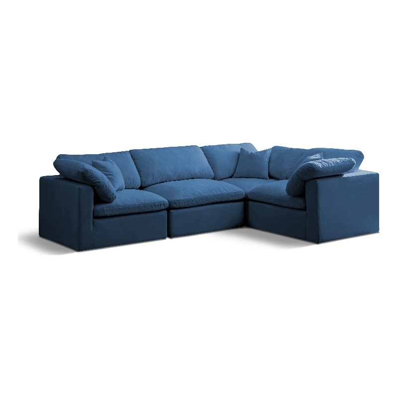Maklaine Contemporary Velvet Modular Sectional in Navy Finish