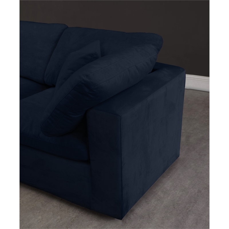 Maklaine Contemporary Velvet Modular Sectional in Navy Finish