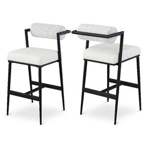 Maklaine Cream Boucle Fabric / Vegan Leather Stool (Set of 2)