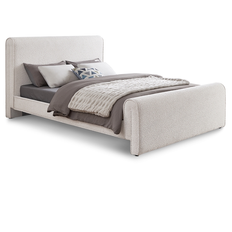 Maklaine Contemporary Rich Cream Finish Boucle Fabric King Bed