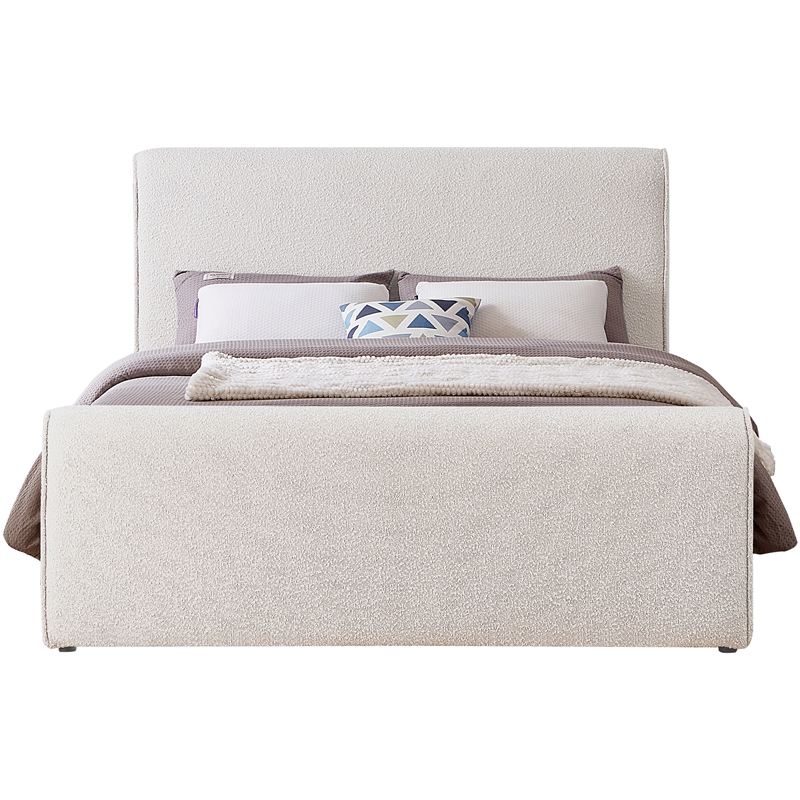 Maklaine Contemporary Rich Cream Finish Boucle Fabric King Bed