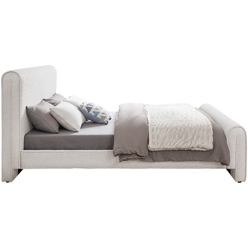 Maklaine Contemporary Rich Cream Finish Boucle Fabric King Bed
