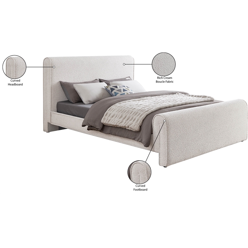 Maklaine Contemporary Rich Cream Finish Boucle Fabric King Bed