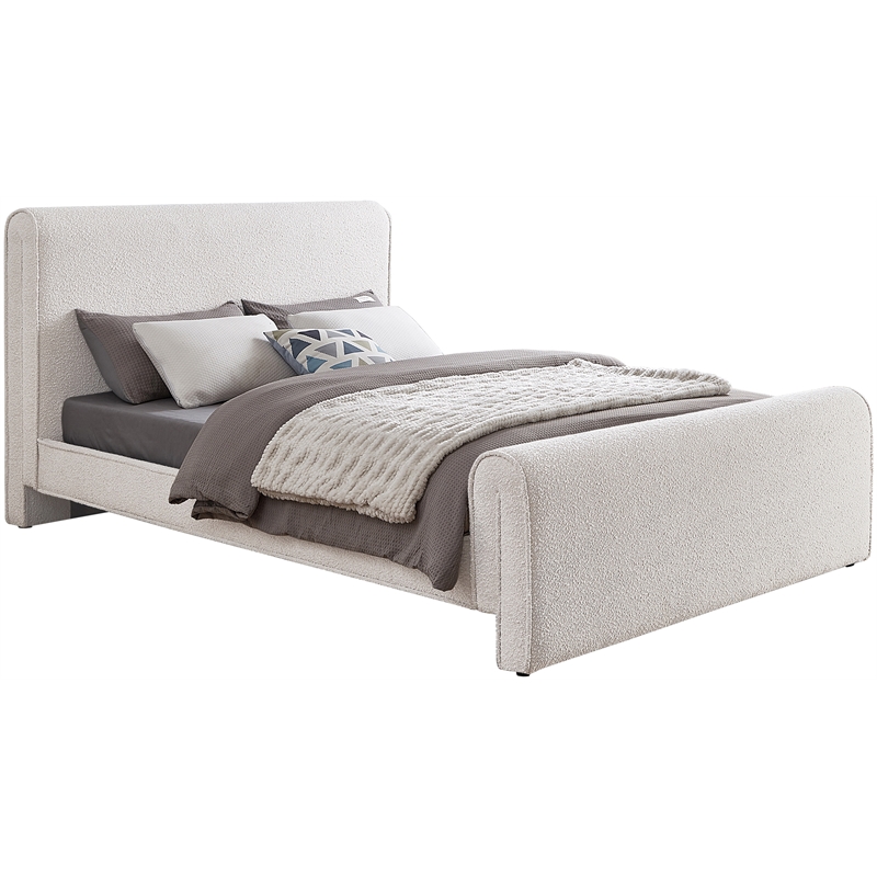 Maklaine Contemporary Rich Cream Finish Boucle Fabric King Bed