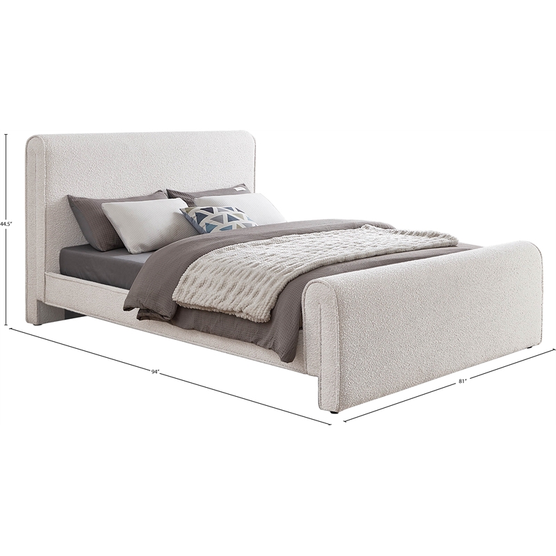 Maklaine Contemporary Rich Cream Finish Boucle Fabric King Bed