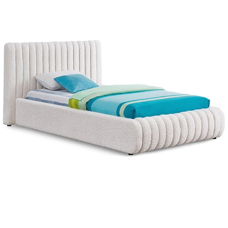 Maklaine Contemporary Rich Cream Finish Boucle Fabric Twin Bed
