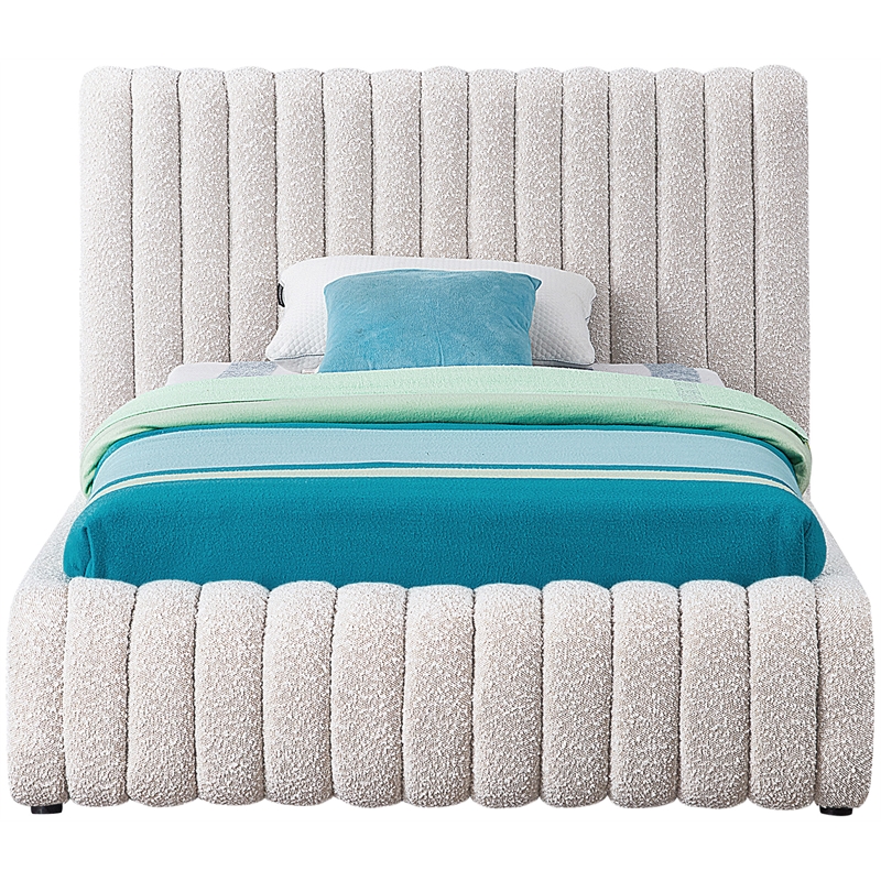 Maklaine Contemporary Rich Cream Finish Boucle Fabric Twin Bed