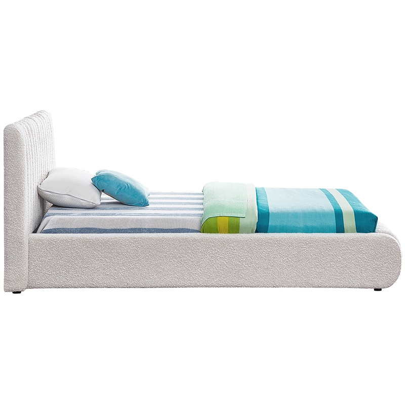 Maklaine Contemporary Rich Cream Finish Boucle Fabric Twin Bed