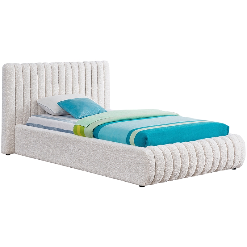 Maklaine Contemporary Rich Cream Finish Boucle Fabric Twin Bed
