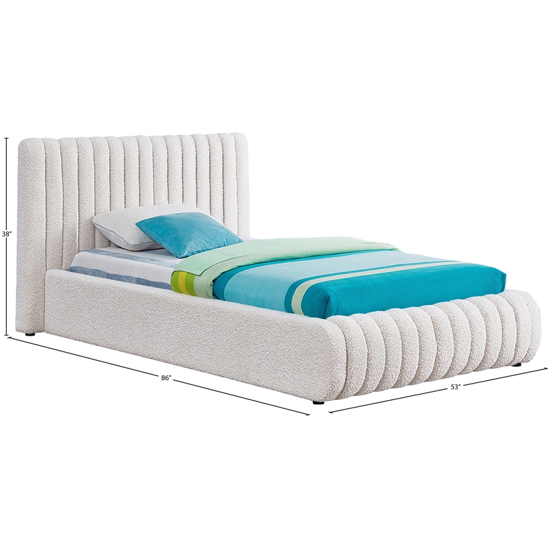 Maklaine Contemporary Rich Cream Finish Boucle Fabric Twin Bed