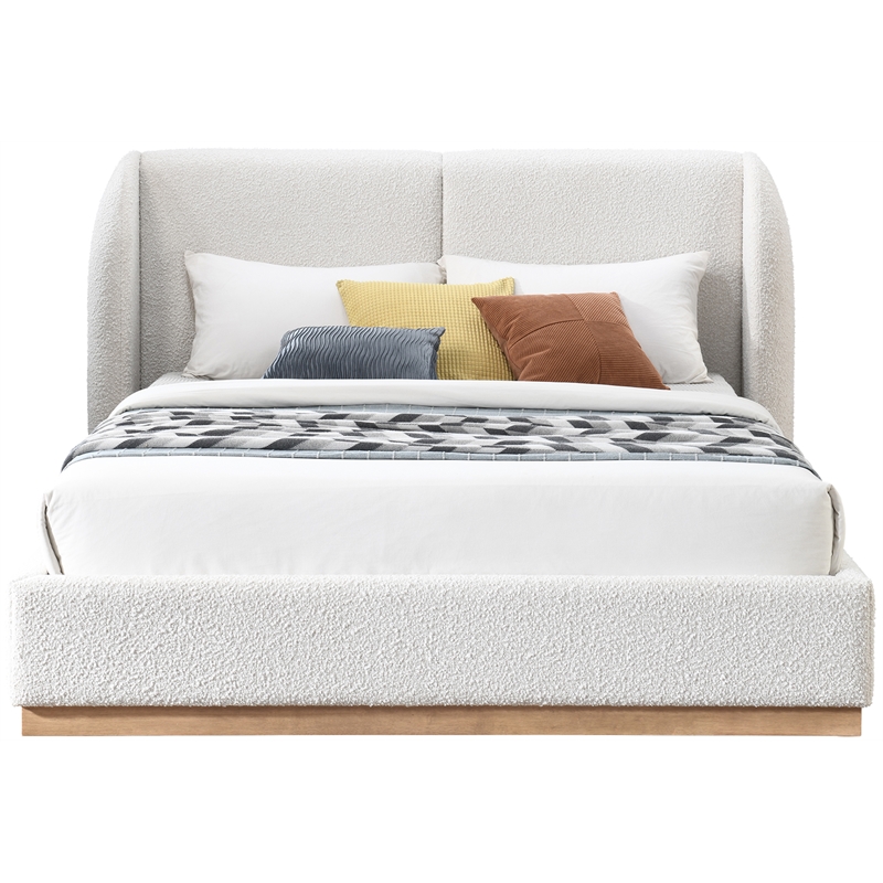 Maklaine Contemporary Rich Cream Finish Boucle Fabric King Bed