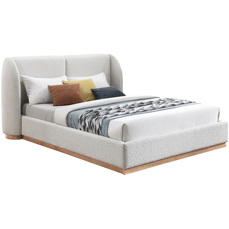 Maklaine Contemporary Rich Cream Finish Boucle Fabric King Bed
