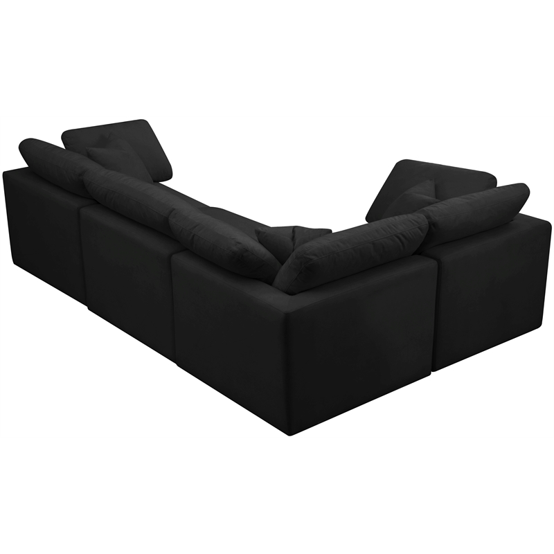 Maklaine Contemporary Velvet Modular Sectional in Black Finish