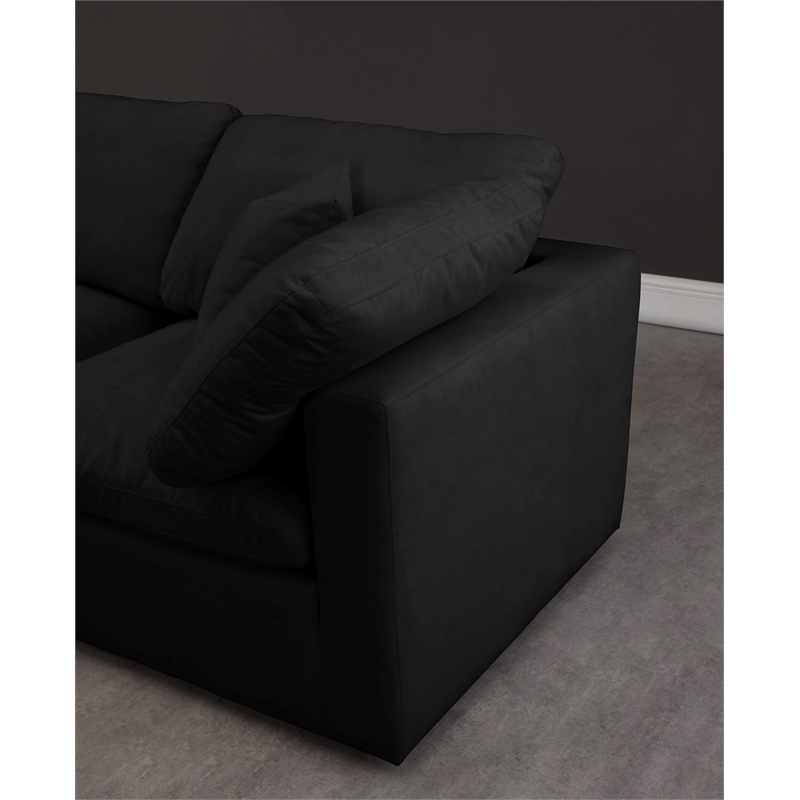 Maklaine Contemporary Velvet Modular Sectional in Black Finish