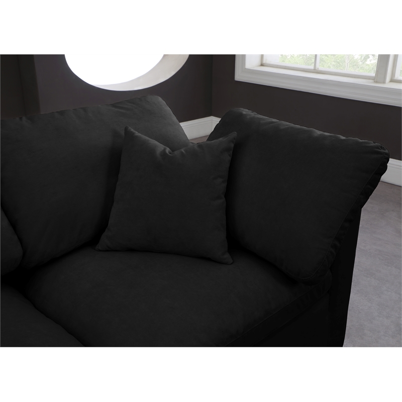 Maklaine Contemporary Velvet Modular Sectional in Black Finish