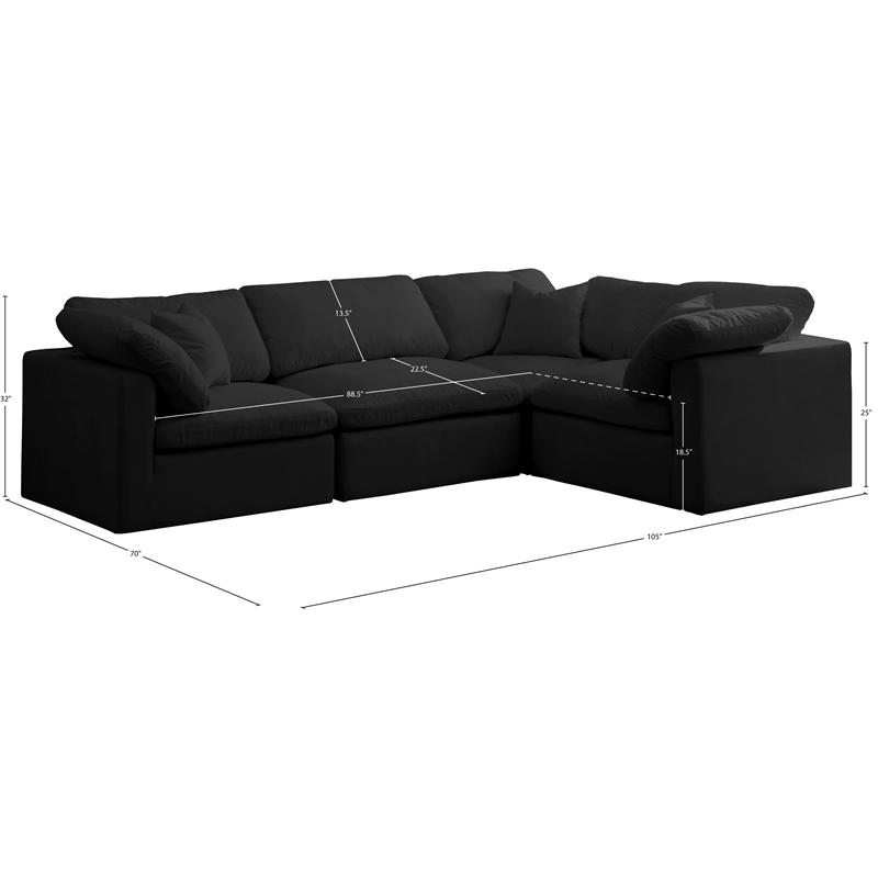Maklaine Contemporary Velvet Modular Sectional in Black Finish