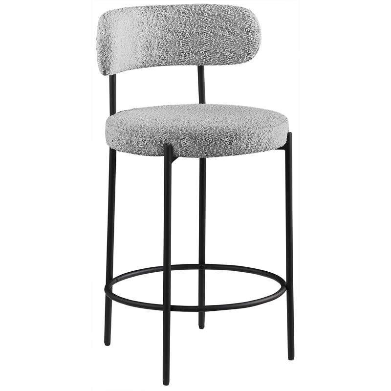 Maklaine Contemporary Rich Gray Boucle Fabric Stool (Set of 2)