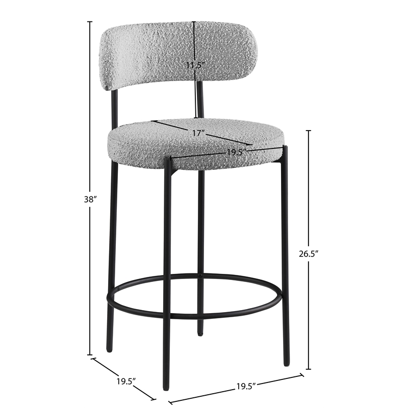 Maklaine Contemporary Rich Gray Boucle Fabric Stool (Set of 2)