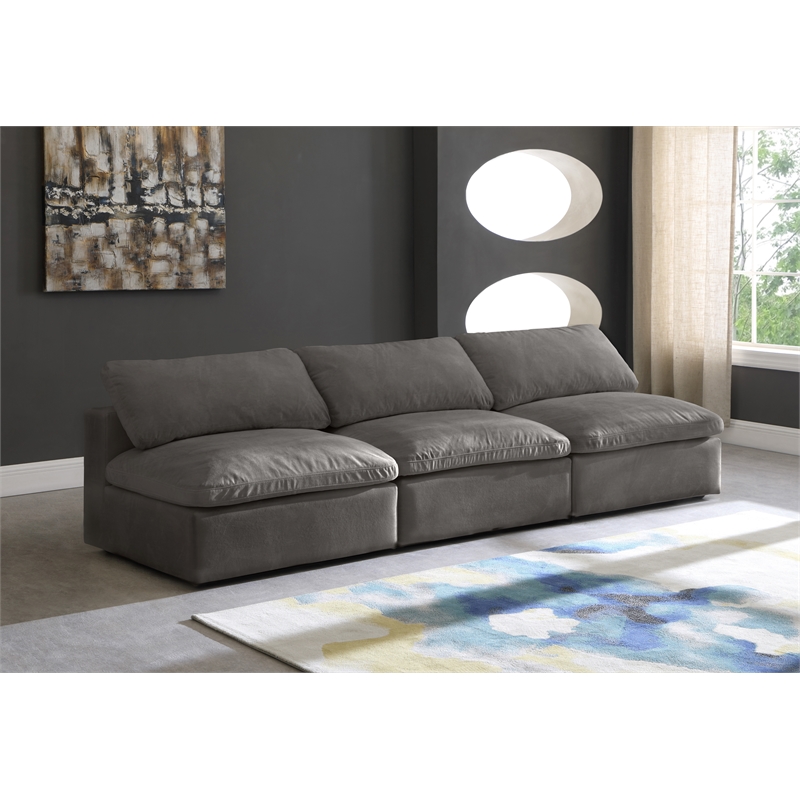 Maklaine Contemporary Gray Velvet Modular 3 Piece Armless Sofa