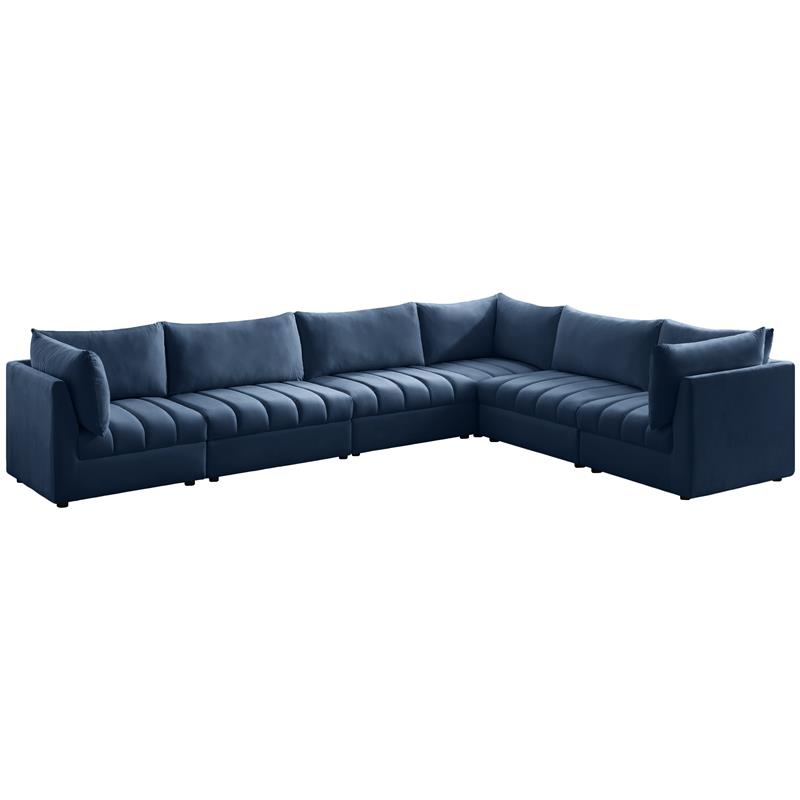 Maklaine Contemporary Soft Navy Finish Velvet Modular Sectional