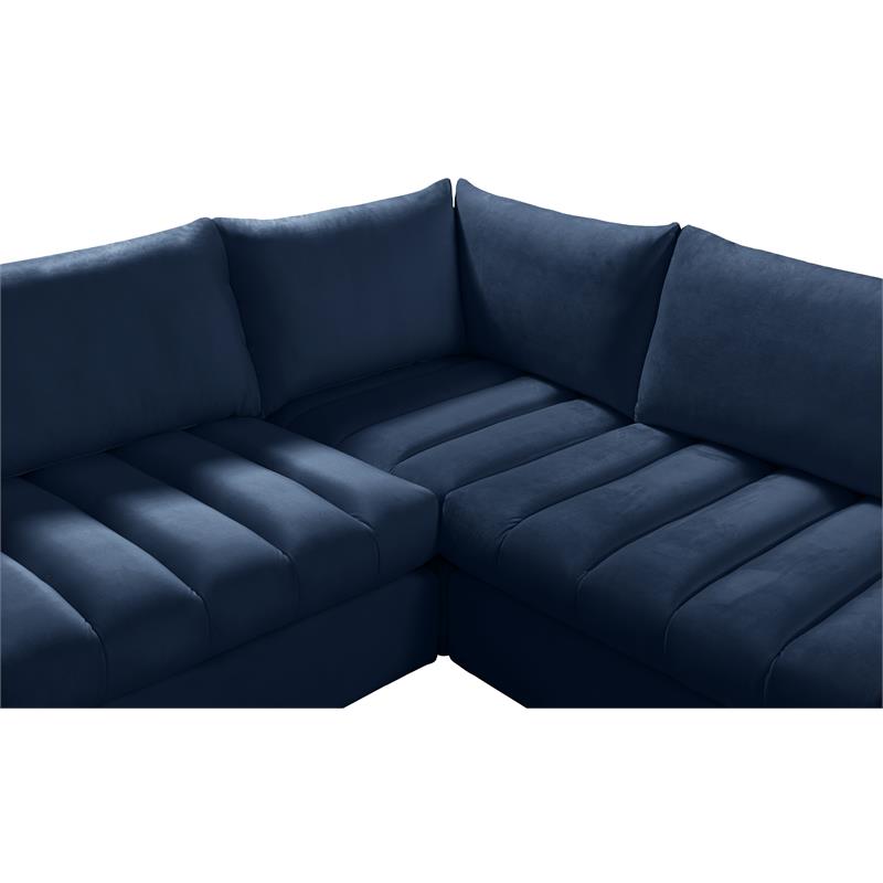 Maklaine Contemporary Soft Navy Finish Velvet Modular Sectional