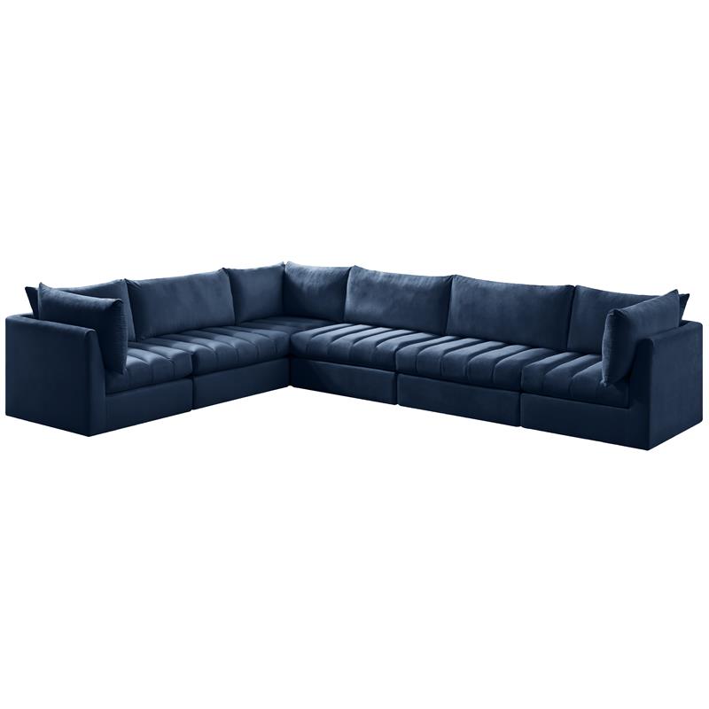 Maklaine Contemporary Soft Navy Finish Velvet Modular Sectional