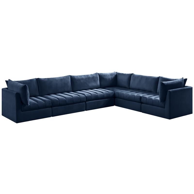 Maklaine Contemporary Soft Navy Finish Velvet Modular Sectional