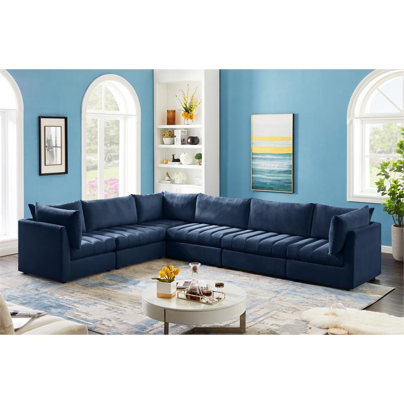 Maklaine Contemporary Soft Navy Finish Velvet Modular Sectional