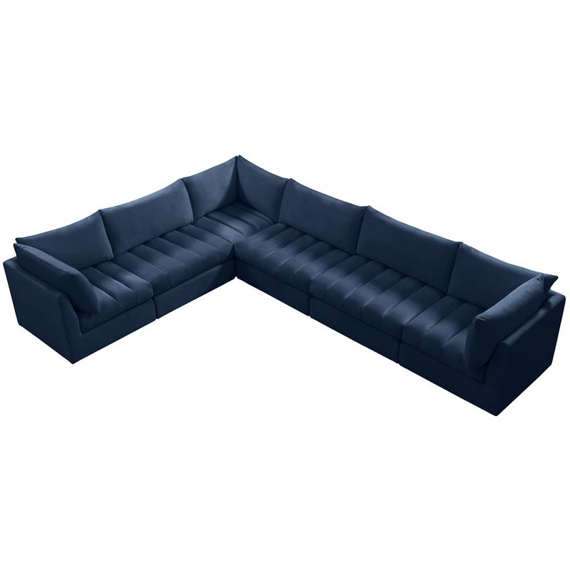 Maklaine Contemporary Soft Navy Finish Velvet Modular Sectional
