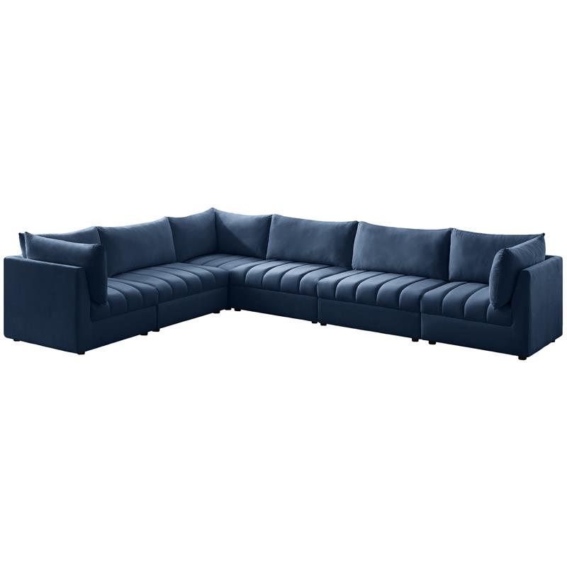 Maklaine Contemporary Soft Navy Finish Velvet Modular Sectional