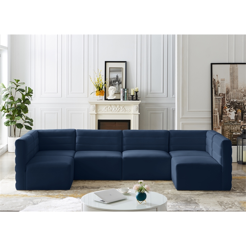 Maklaine Contemporary Soft Navy Finish Velvet Modular Sectional