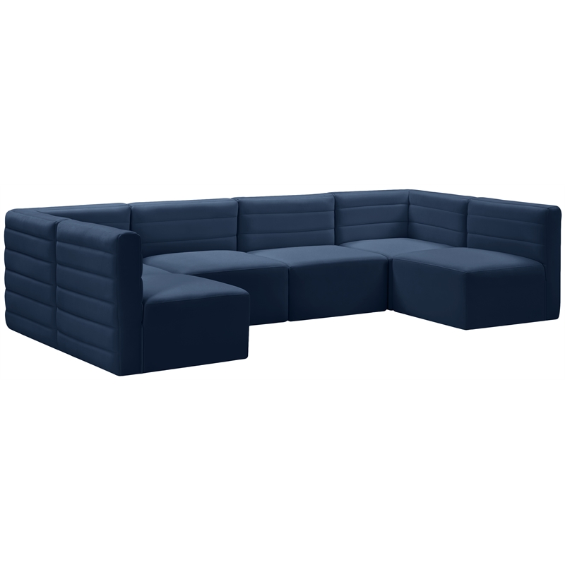 Maklaine Contemporary Soft Navy Finish Velvet Modular Sectional