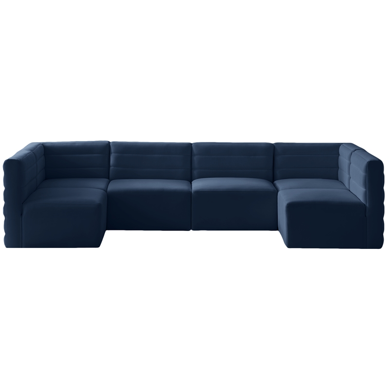 Maklaine Contemporary Soft Navy Finish Velvet Modular Sectional