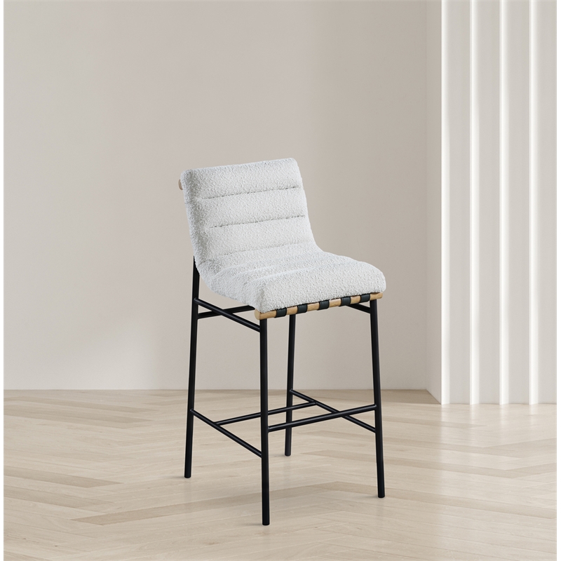 Maklaine Contemporary Rich Cream Finish Boucle Fabric Bar Stool