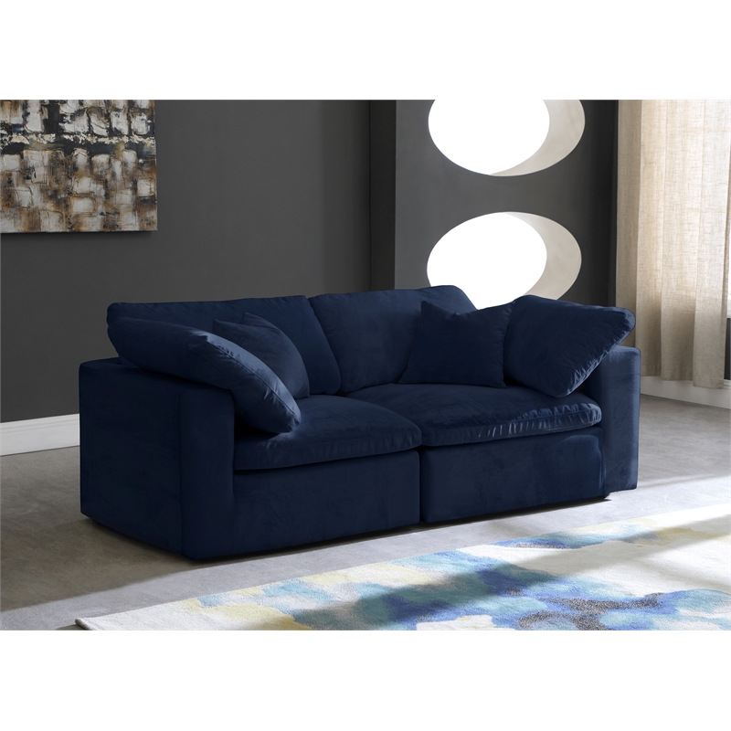 Maklaine Contemporary Soft Navy Velvet Modular 2 Piece Loveseat