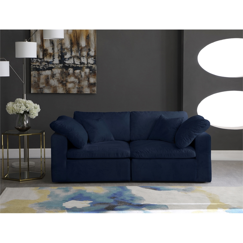 Maklaine Contemporary Soft Navy Velvet Modular 2 Piece Loveseat