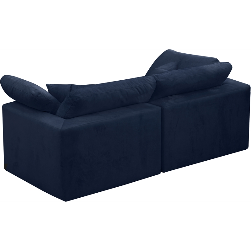 Maklaine Contemporary Soft Navy Velvet Modular 2 Piece Loveseat