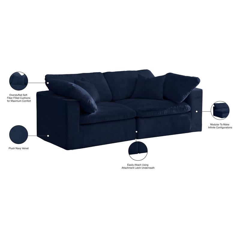 Maklaine Contemporary Soft Navy Velvet Modular 2 Piece Loveseat