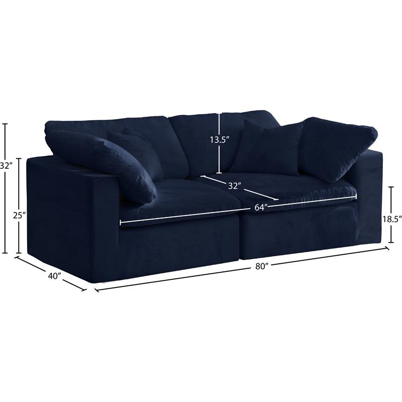 Maklaine Contemporary Soft Navy Velvet Modular 2 Piece Loveseat