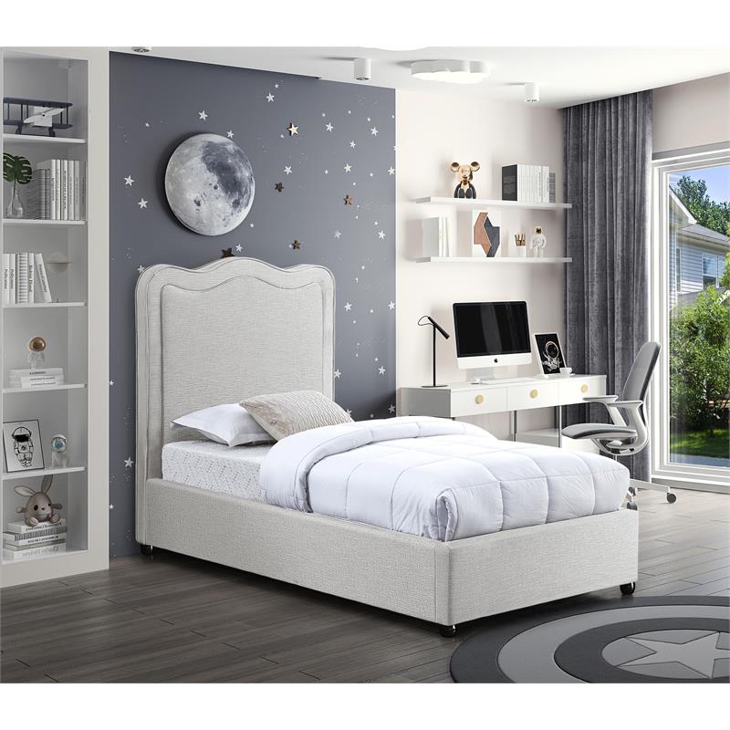 Maklaine Contemporary Rich Cream Linen Textured Fabric Twin Bed
