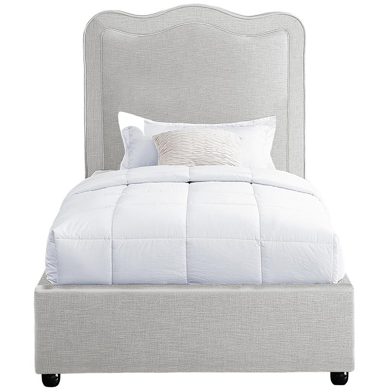 Maklaine Contemporary Rich Cream Linen Textured Fabric Twin Bed