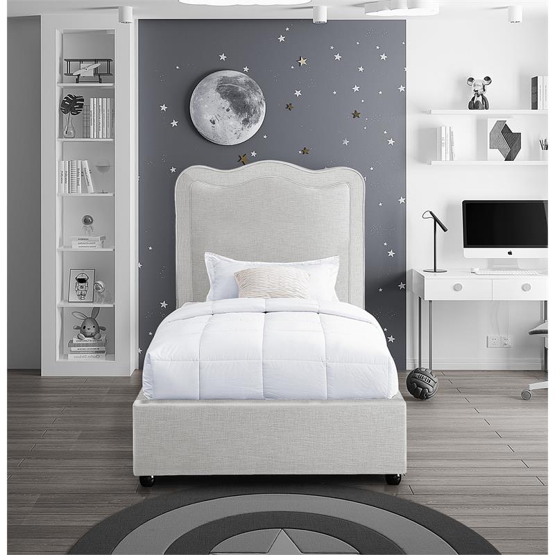 Maklaine Contemporary Rich Cream Linen Textured Fabric Twin Bed