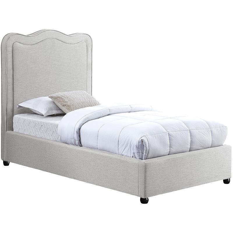 Maklaine Contemporary Rich Cream Linen Textured Fabric Twin Bed