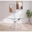 Maklaine Tempered Glass Chrome Dining Table Round Contemporary Design 48