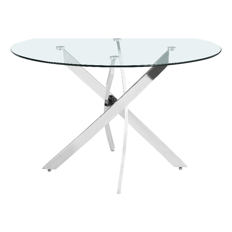 Maklaine Tempered Glass Chrome Dining Table Round Contemporary Design 48